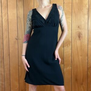 Jones New York Black Beaded V-Neck Midi Dress